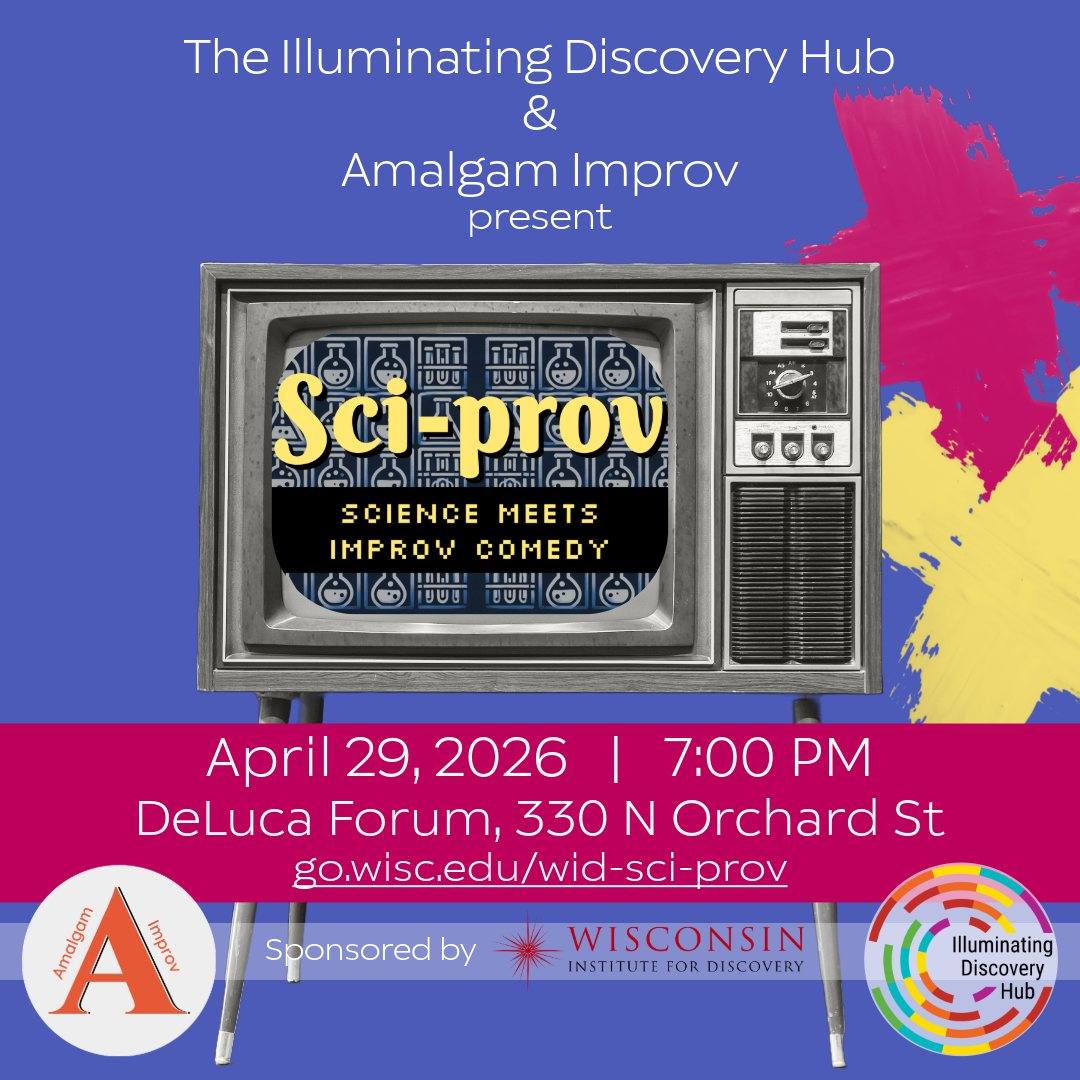 Get ready to LOL and geek out! 🤣 Join us for a night of Sci-prov at the Discovery Building on April 29th at 7pm. Who knew science could be so ridiculously funny? 🤯 Admission is free, but don't be a lab rat - register at https://go.wisc.edu/wid-sci-prov!