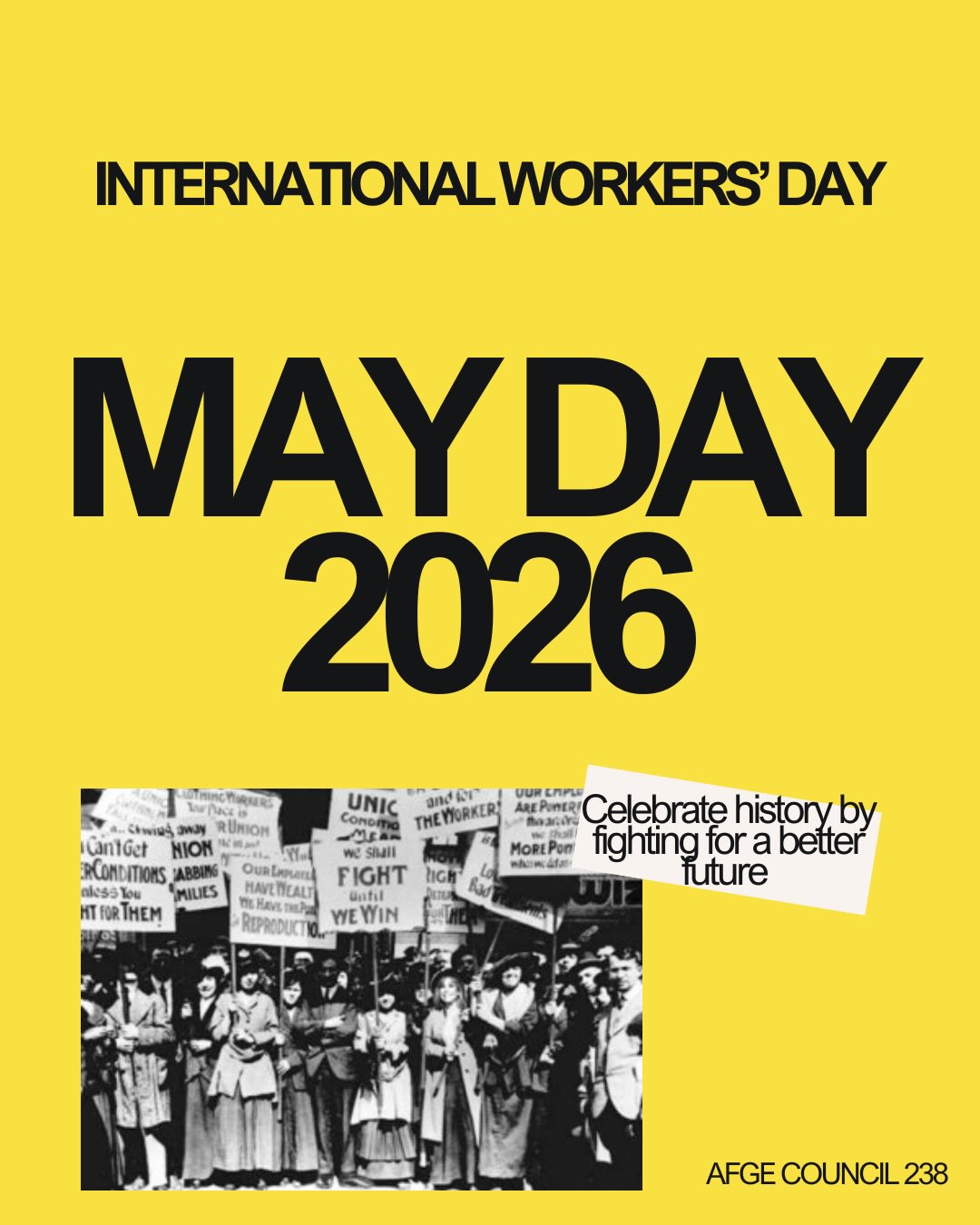 May 1st commemorates a movement catalyzed in Chicago during the 19th-century fight for an eight-hour workday. Every day, we enjoy labor rights achieved through organized struggle. As federal workers, we know our labor is valuable and necessary to sustain the public sphere.
Take some time to reflect on rights that have been created and defended via the power of solidarity and organizing, in recent history and beyond. Take time, also, to reflect on the future- we have the capacity to work toward a future for ourselves and for those after us that is healthier, safer, and more just. Where there is solidarity, there is power.
#mayday #internationalworkersday #unionstrong
