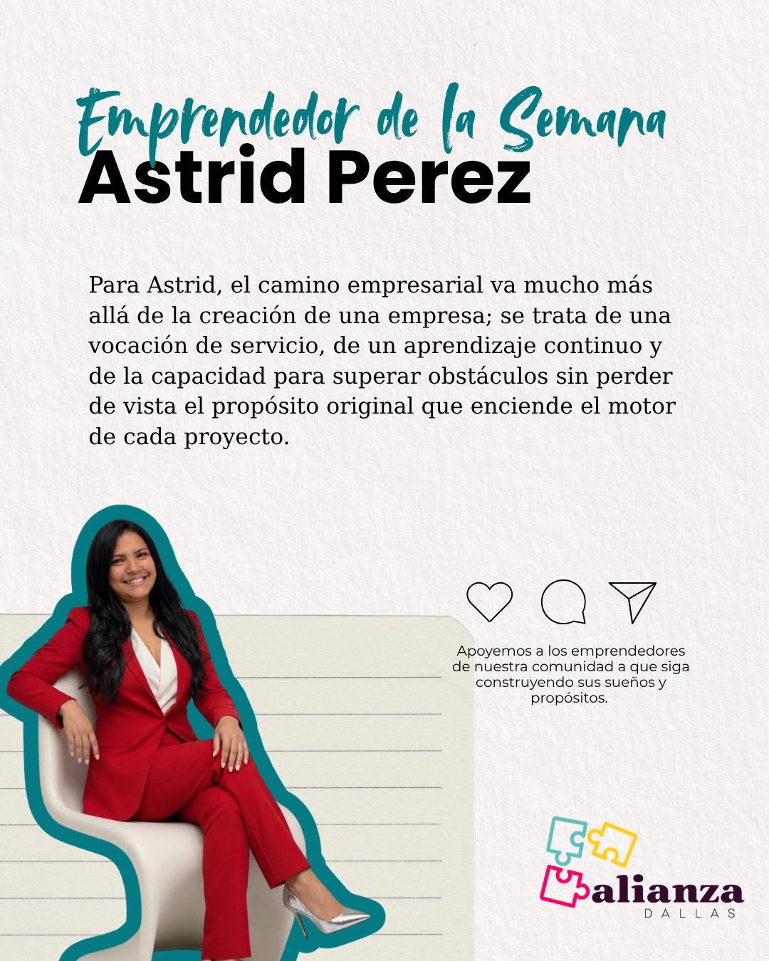 ¡Nueva semana, nueva historia que nos inspira!✨
Hoy en Emprendedor de la Semana, queremos reconocer la visión, esfuerzo y el trato profundamente humano de Astrid Pérez, la fuerza motriz detrás de @clinicadrhispanohaltomcity
Conoce un poco más sobre su historia:
📍 De: Venezuela 🇻🇪
💼 Proyecto: Fundadora de Clínica Dr Hispano (Sedes: Haltom City y Camp Bowie)
💡 Su visión: Ofrecer medicina de calidad de la mano con un trato profundamente humano. Su propósito es asegurar que cada paciente se sienta verdaderamente escuchado, cuidado y valorado, y jamás como un número más en el sistema.
Con el apoyo incondicional de su esposo y sus hijos, Astrid ha logrado transformar este sueño en una realidad en constante crecimiento. Para ella, el camino empresarial es una vocación de servicio y aprendizaje continuo.
¡Apoyemos lo nuestro! Déjale un mensaje de admiración en los comentarios y cuéntanos qué es lo que más te gusta de su labor médica y comunitaria. 💬👇